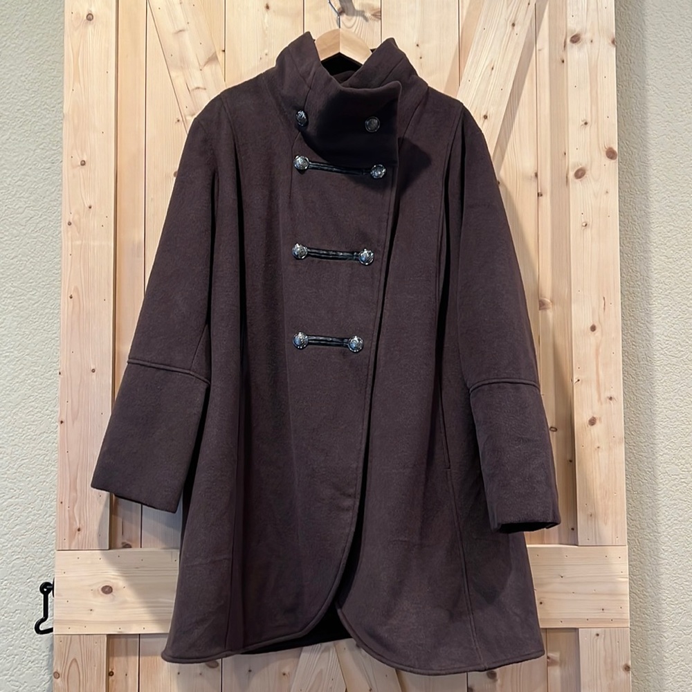 Jessica London Wool Double Breasted Brown Coat Size 28